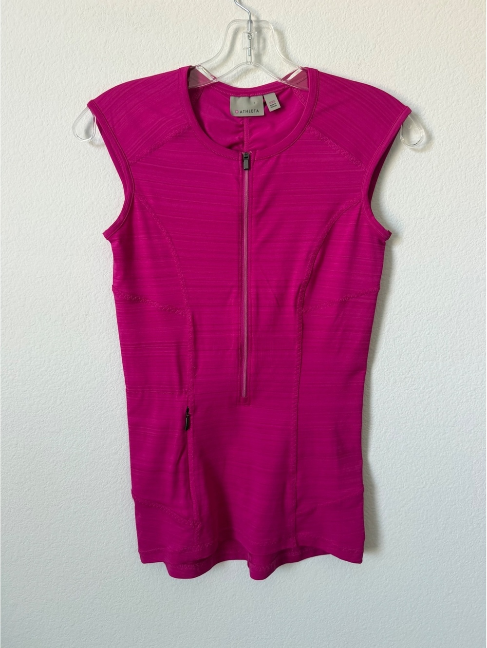 Athleta Magenta Pink Sleeveless 1/2 Zip Pocket Stretch Tank Top Women's Size XXS